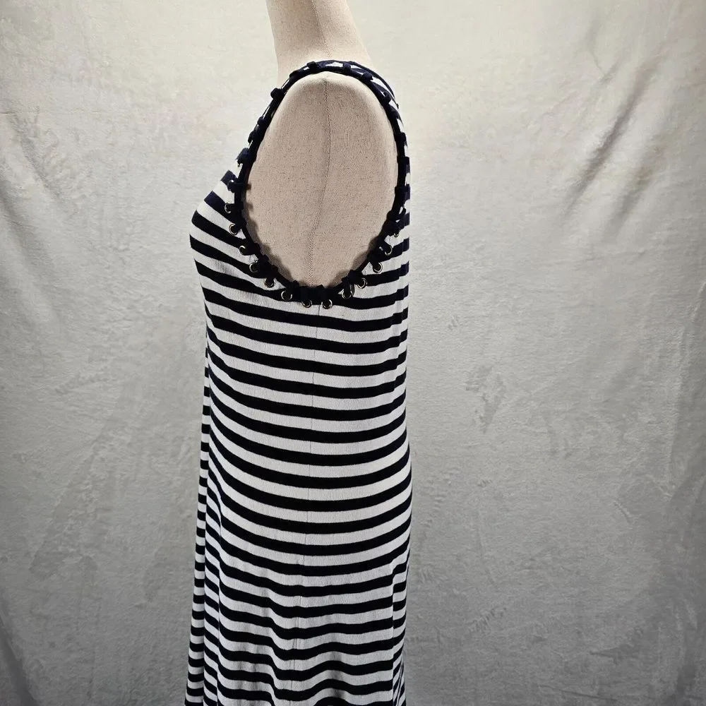 Michael Kors Ladies Navy‎ Blue & White Striped Tank Dress Lace Sleeveless Small